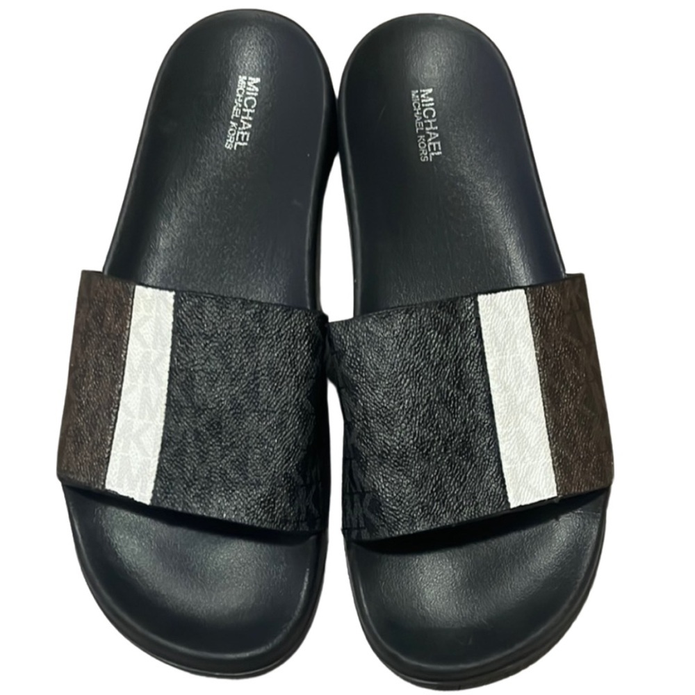 🚨FINAL PRICE🚨 Michael Kors Men's Black and Brown Slide Sandals